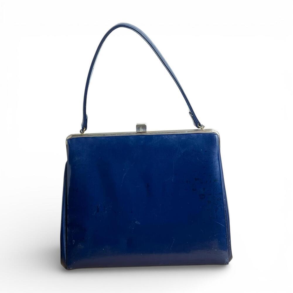 Vintage Navy Patent Leather Top Handle Bag - Picture 6 of 8